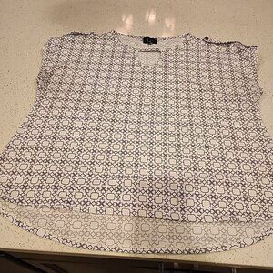 Laura Cruz LC Women's Shirt 1X White Black Geometric Short Sleeve
